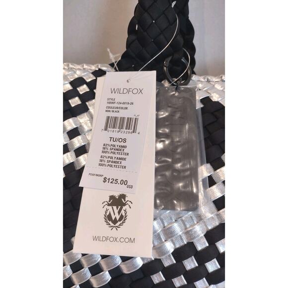 NEW WILDFOX LARGE NOIR (SILVER) & BLACK WOVEN DOUBLE HANDLE TOTE BAG $125 - Picture 3 of 10